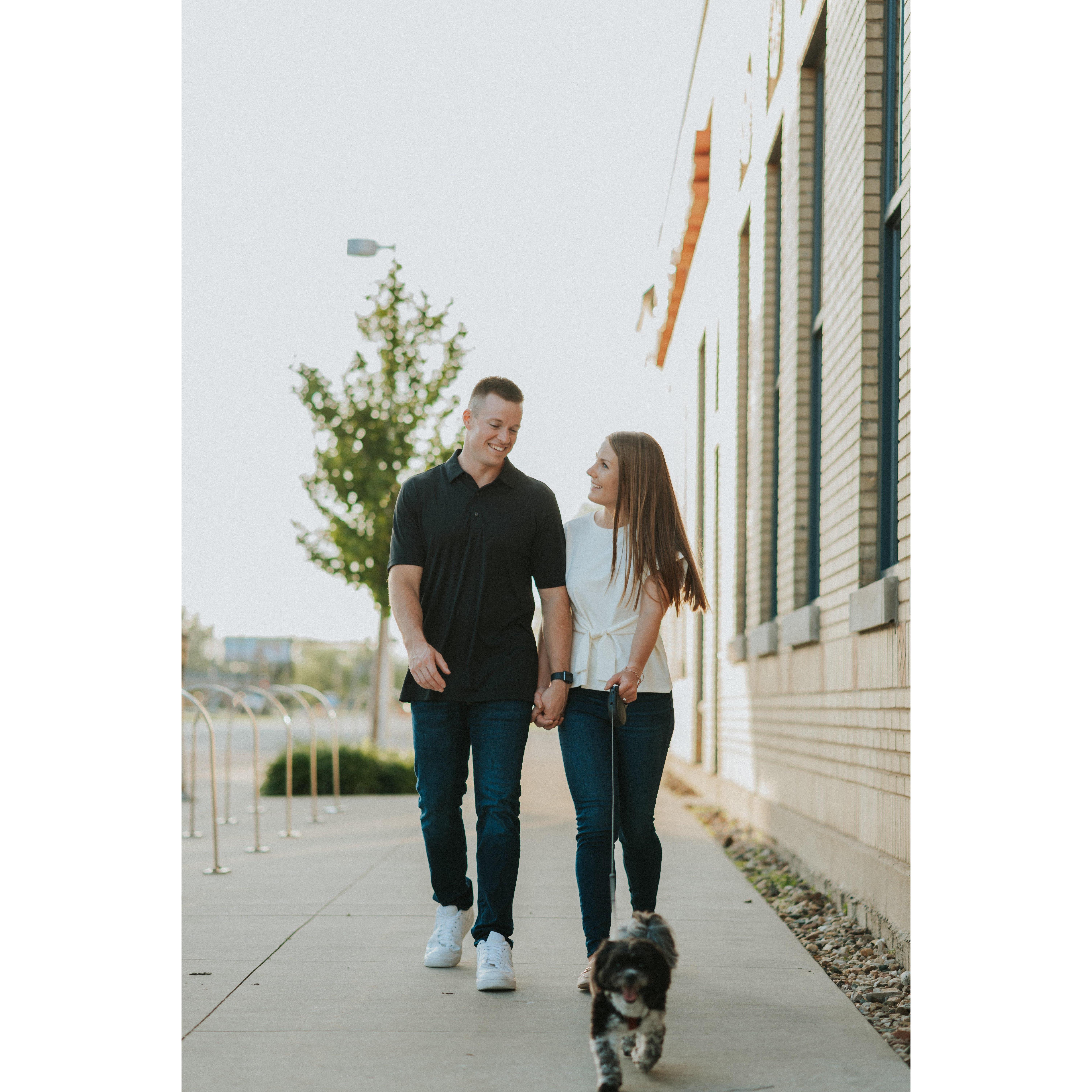 John and Alex enjoy walking their dog Lloyd and visiting local breweries together.