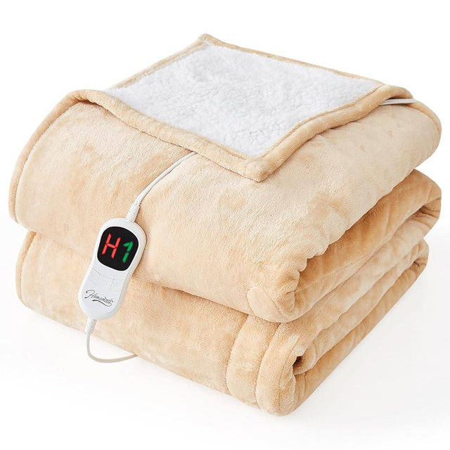 Homemate Electric Heated Blanket Full Size - 72"x84" Heated Bed Blanket Throw with 10 Heating Levels 8 Hours Auto Off Fast Heating Over-Heat Protection-Ultra Soft Flannel ETL Certified, Beige