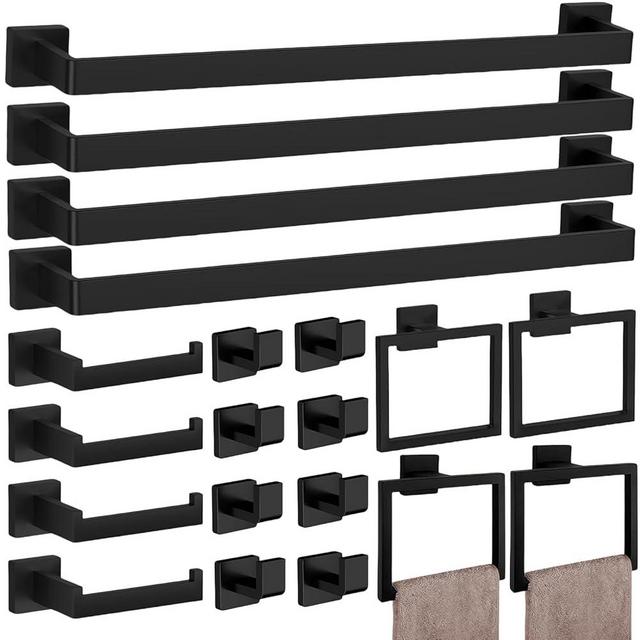 20-Pieces Matte Black Bathroom Accessories Set, 23.6 Inch Bath Towel Bar Set, SUS 304 Stainless Steel Bathroom Hardware Set, Towel Racks for Bathroom Wall Mounted