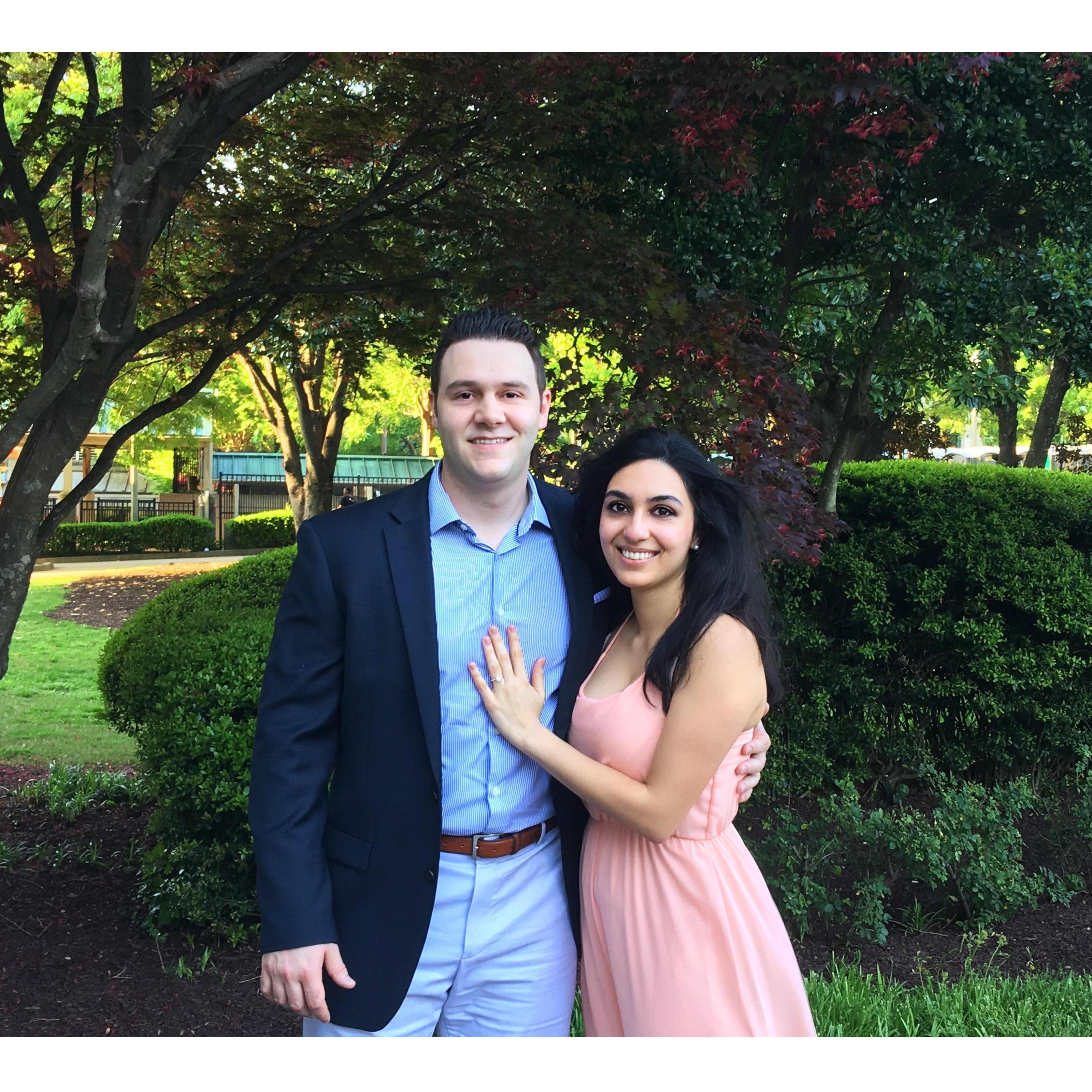 The Proposal: Wes proposed in front of the current Dekalb County Superior Court, which is near Decatur Square and the wedding venue.