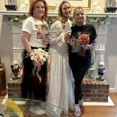 Christine R.'s birthday party and Dede and I dressed up like bridesmaids from "friends" for Becca to be the bride since we are both getting married again.