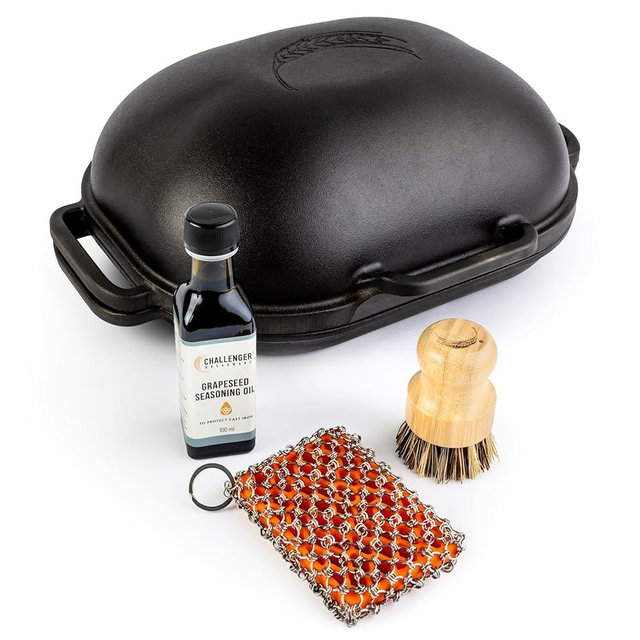Challenger Bread Pan Cast Iron Loaf Pan with Lid + Care Kit for Artisan Sourdough and Homemade Bread Baking, Pre-Seasoned, Heavy Duty, Oven Safe, Made in USA