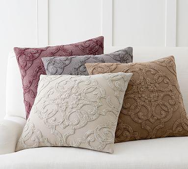 Drew Embroidered Pillow Cover in Taupe