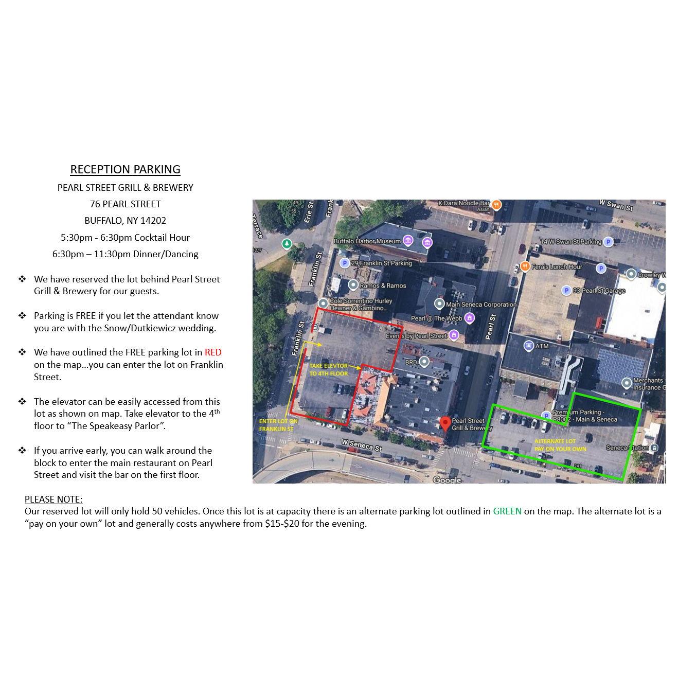 Parking Map for the Reception at Pearl Street Brewery & Grill