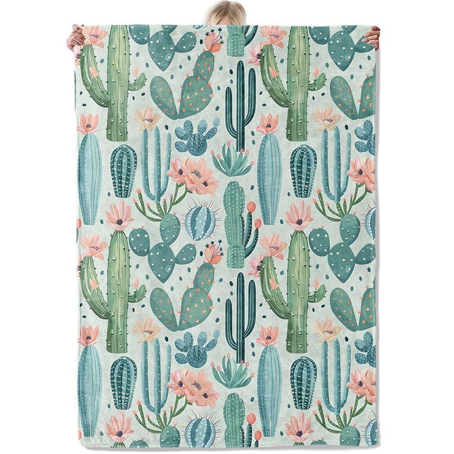Aonimonis Cactus Plant Throw Blanket Gifts for Women, Soft Fuzzy Warm Cozy Flannel Blankets for Bedroom, Travel, Couch, Home Decor 50x60 in