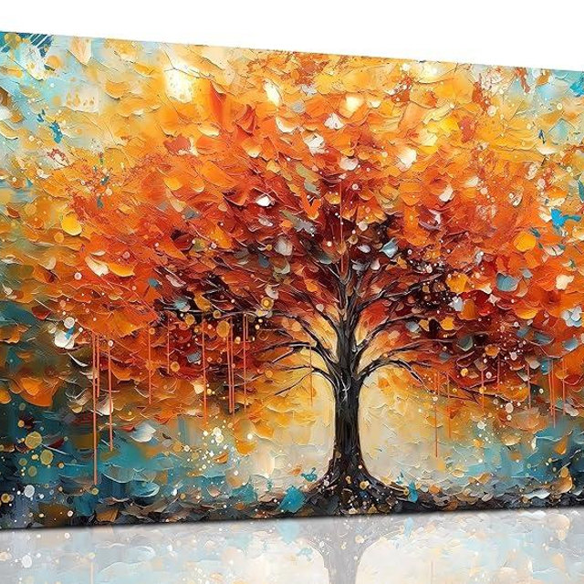 Zoyotago Large Canvas Wall Art Orange Yellow Tree Picture Modern Canvas Prints Ready to Hang for Bedroom Living Room Size 20x40