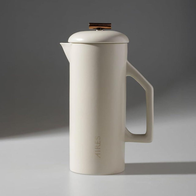AIRES Ceramic French Press Coffee Maker – 34 oz Heat-Retaining Stoneware – Elegant Neutral Color – Inspired by Buenos Aires Coffee Culture – Gift-Ready with Barista Brewing Guide