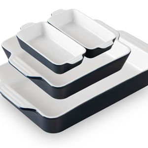 Sweejar Ceramic Bakeware Set of 4, Casserole Dishes for Oven, Rectangular Baking Dish with Handles, Lasagna Pans Deep for Cooking, Gratin, Roasting, Banquet and Daily Use (Navy)