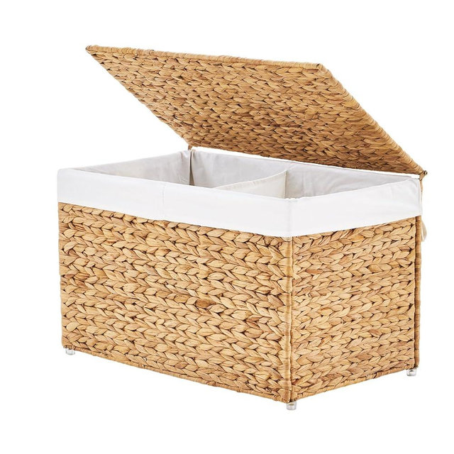 LGENHOOM GENHOOM Storage Basket with Lid, Woven Wicker Shelf Basket with Removable Liner, Metal Frame Rattan Storage Trunk with Handle for Laundry, Bedroom, Living Room, Office (Natural, 95L)