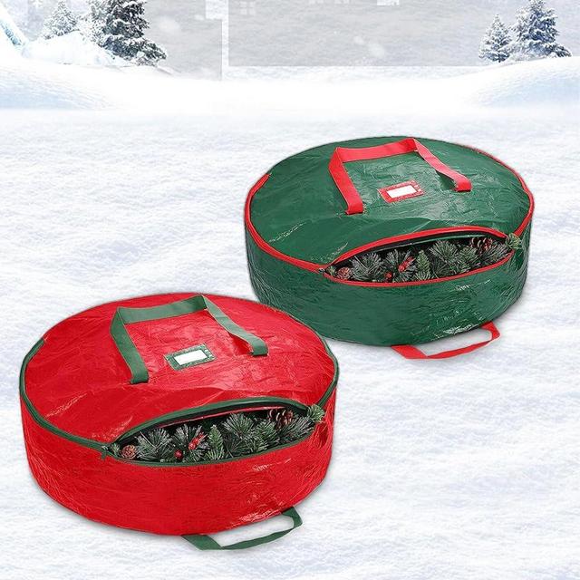 Christmas Wreath Storage Bag 24 Inch - 2 Pack Christmas Wreath Garland Storage Container with Dual Zipper & Handles, Wreath Storage Organizer Box Protect Xmas Ornaments Party Decorations