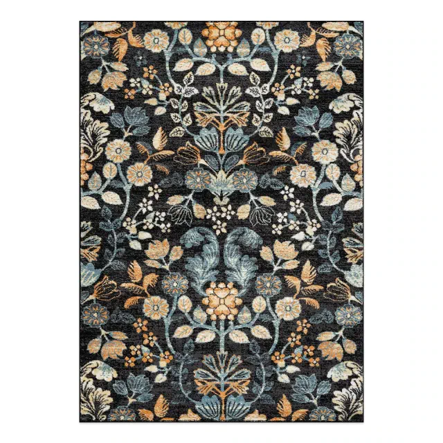 World Rug Gallery Black Multi Symmetrical Floral Indoor Area Rug - BLACK 5'x7'
