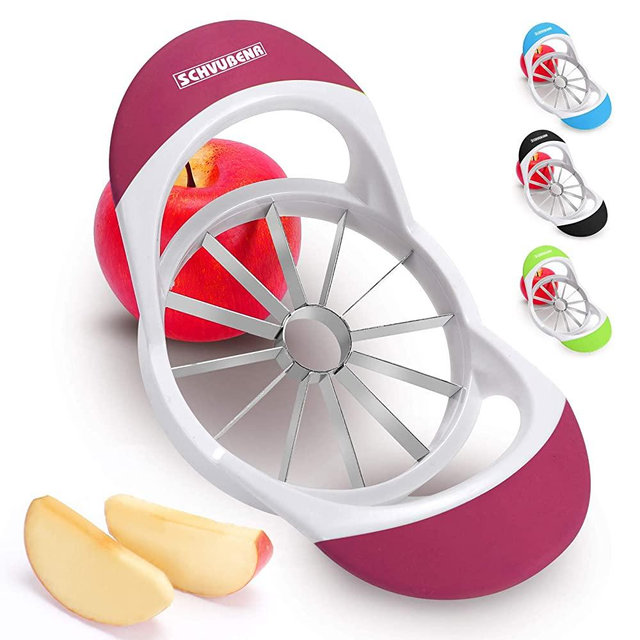 SCHVUBENR 4.2 Inch Large Apple Slicer with 12 Blades - Professional Apple Cutter - Stainless Steel Apple Corer - Sharp Apple Slicer and Corer - Apple Corer Tool - Dishwasher Safe(Pink)