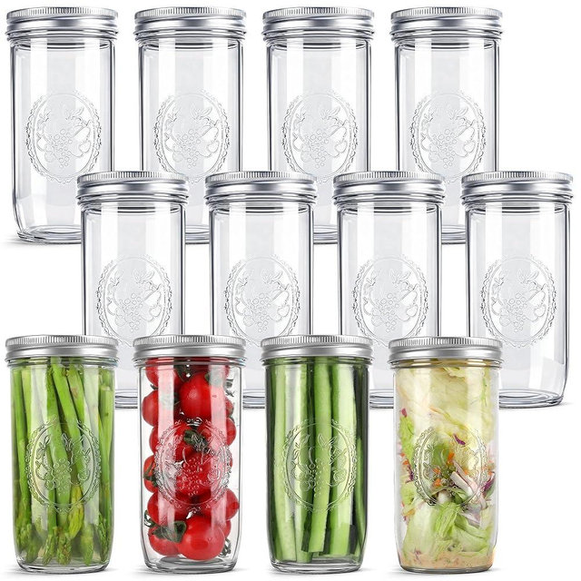 Anwoi Mason Jars 24 oz Wide Mouth with Measurement Marks–12Pack Glass Canning Jars with Airtight Leakproof Lids & Bands, BPA-Free for Meal Prep, Fermentation, Pickling & Storage (clear 12pack 24oz)
