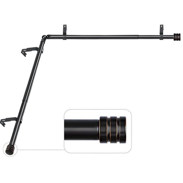 HOTOZON 1 Inch Corner Window Curtain Rods Set, 36-72 Inch Telescoping Single Drapery Rod, Black, End Cap Finials