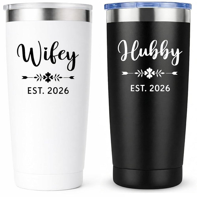 Mr and Mrs 2026 Tumbler Set of 2 - Wifey and Hubby EST 2026 Wedding Gifts for Couples - 20oz Vacuum Insulated Stainless Steel Travel Mug for Bride and Groom - Engagement, Anniversary, Honeymoon Gift