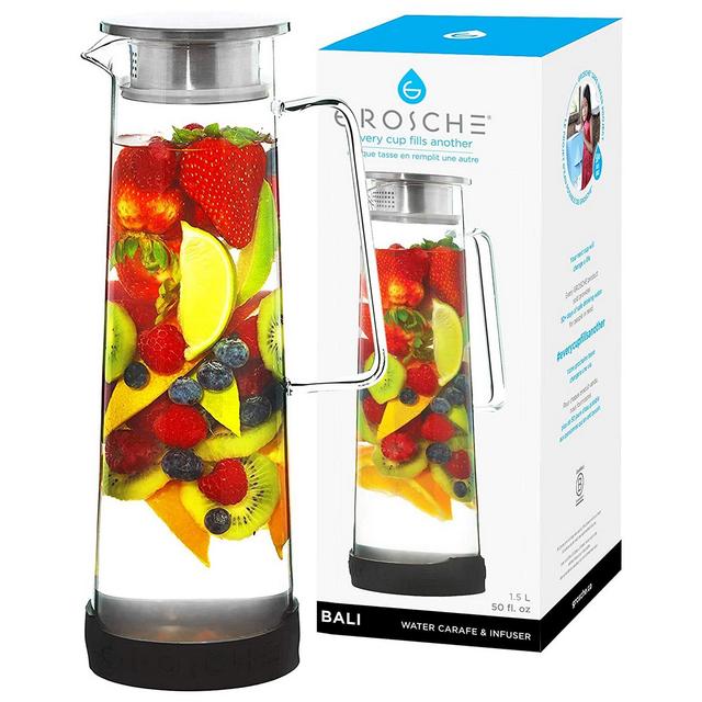 GROSCHE Bali Water Infuser Pitcher with Stainless Steel Filter Lid, 50 fl oz Capacity