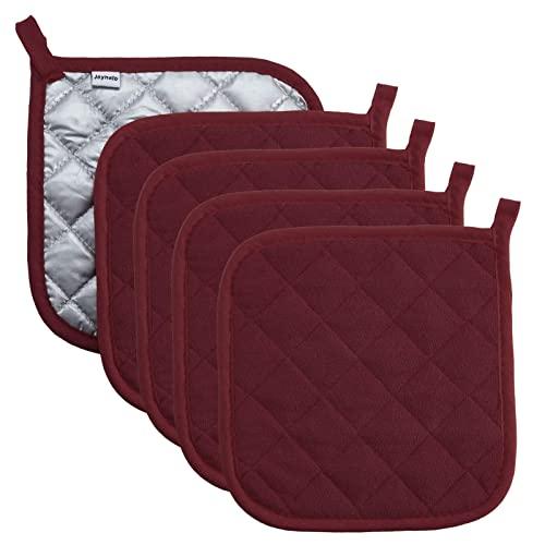 Pot Holders Cotton Made Machine Washable Heat Resistant Potholder, Pot Holder, Hot Pads, Trivet for Cooking and Baking (5, Ruby)