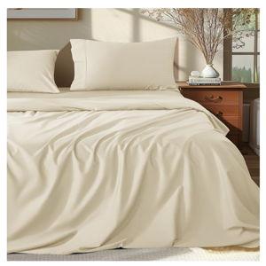 Shilucheng 100% Egyptian Cotton Queen Size Sheets Set 1000 Thread Count 4 Piece Beige Queen