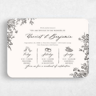 Beige Rounded Wedding Invitation - Josette Landscape