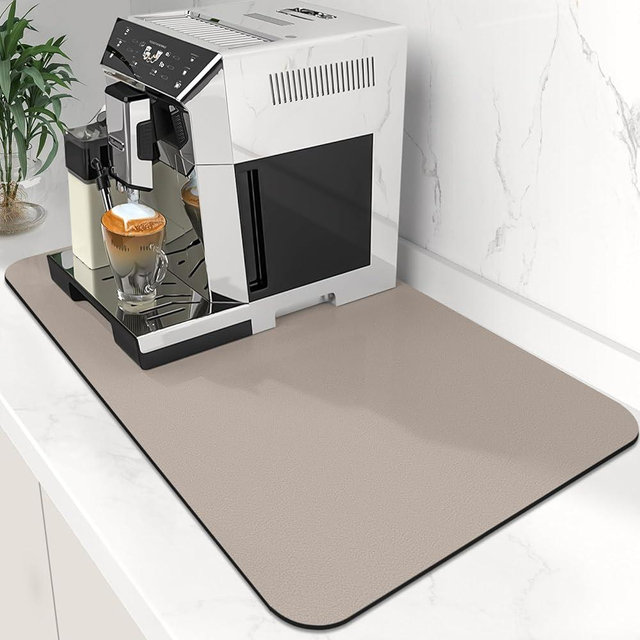 WISELIFE Coffee Mat Super Absorbent Dish Drying Mat Coffee Bar Accessories Match with Coffee Maker Coffee Machine Coffee Pot Large Drying Mats for Kitchen Counter 12" W x 19" L, Khaki