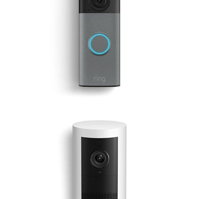 Ring Battery Doorbell (newest model), Speckled Gray with Outdoor Cam Plus, White