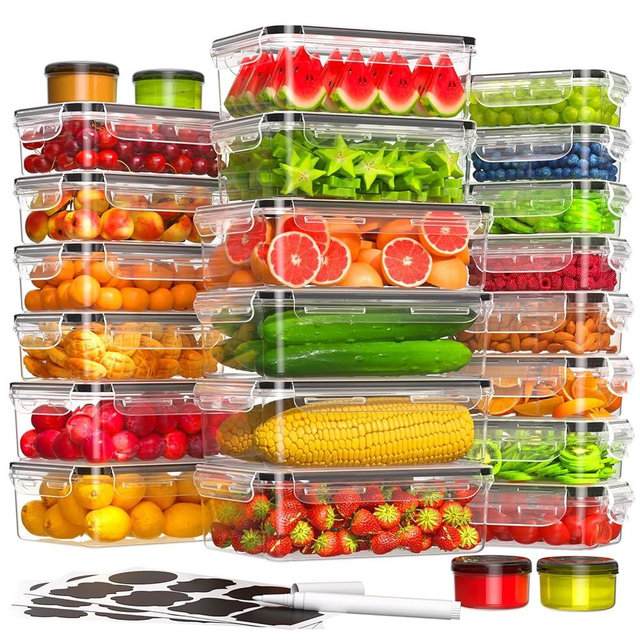 KEMETHY 48 Pcs Larger Food Storage Containers with Lids Airtight (24 Containers & 24 Lids), Meal Prep Container for Pantry & Kitchen Organization, BPA-Free, Leak-Proof with Labels & Marker Pen
