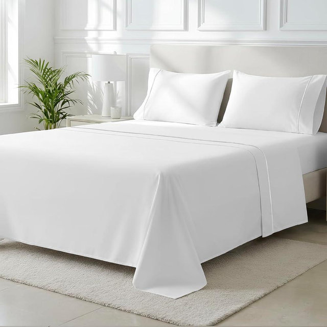 THREAD SPREAD 100% Egyptian Cotton California King Sheets Set - 2000 Series Luxury Cal King Bed Sheets, Soft & Cooling Sateen Weave, 17" Extra Deep Pocket Hotel Collection Sheet (4 Pc, White)