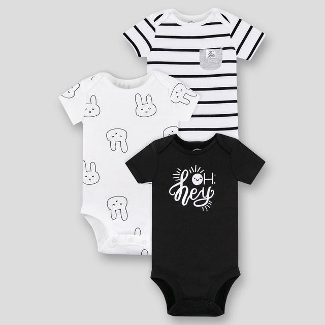Lamaze Baby Boys' Organic Cotton 3pk Short Sleeve Bodysuit - Black/White 9M