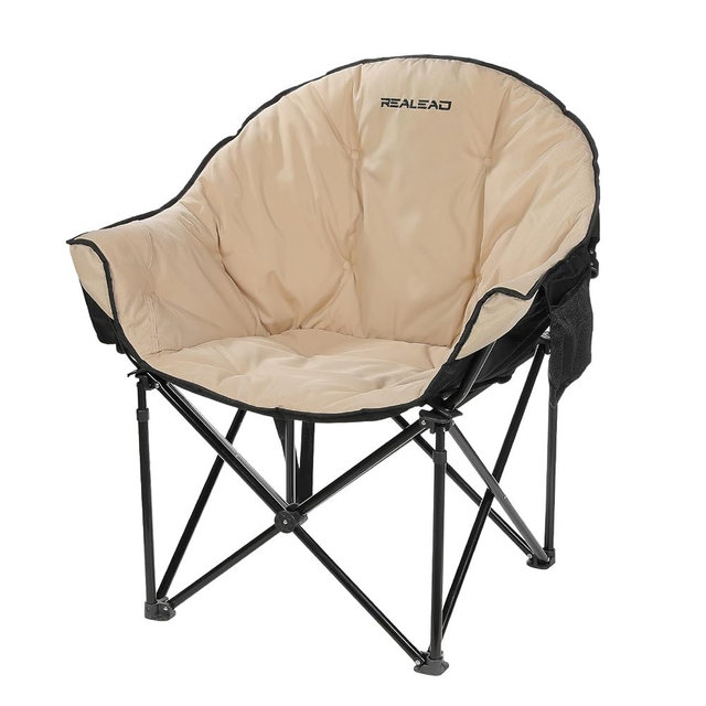 REALEAD Oversized Camping Chairs for Adults Heavy Duty Padded Outdoor Lawn Chairs (Beige)