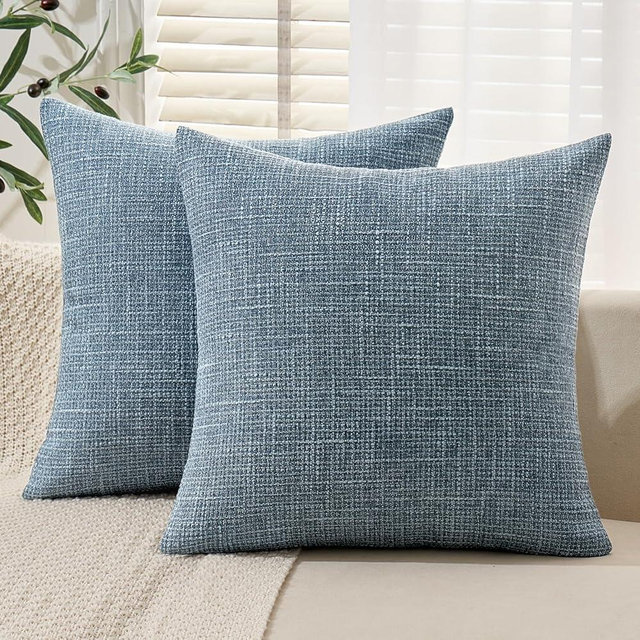 MIULEE Burlap Linen Throw Pillow Covers 18x18 Inch Set of 2 Coastal Blue Farmhouse Decorative Pillows Modern Pillowcases Soft Accent Cushion Covers for Outdoor Couch Sofa Bedroom Livingroom Home Decor