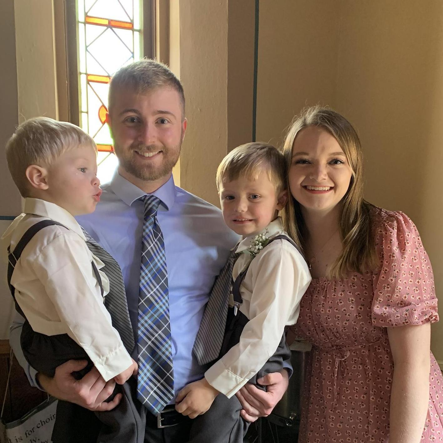 This photo of us was taken at Chad & Halie's wedding. This was one of the many weddings Jake's nephews have been ring bearers in.  We had so much fun on the dance floor!