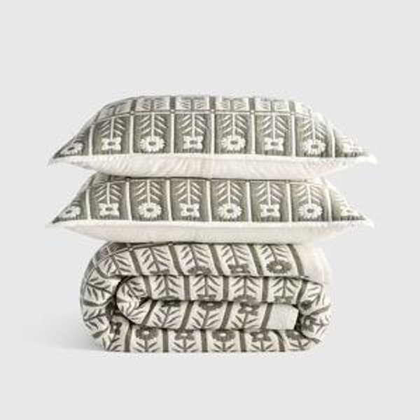 Organic Cotton Jacquard Floral Coverlet Set - Dried Sage, King/Cal King