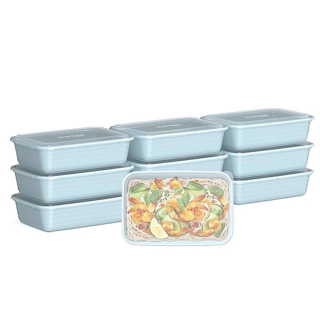 Bentgo® Prep 1-Compartment Containers - 20-Piece Meal Prep Kit with 10 Trays & 10 Custom-Fit Lids - Durable Microwave, Freezer, Dishwasher Safe Reusable BPA-Free Food Storage Containers (Sky)