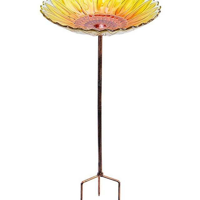 MUMTOP Glass Bird Bath,Garden Outdoor Birdbaths Birdfeeder with Metal Stake Sunflower