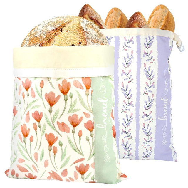 Bread Bags for Homemade Bread, 2 Pack Reusable Beeswax Linen Cotton Sourdough Bag, Freezer Safe, Large Loaf Storage Bags to Keep Fresh, Bakery Essentials