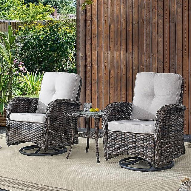 Belord Patio Wicker Chairs Swivel Rocker - Outdoor Swivel Rocking Chairs Set of 2 with Rattan Side Table, Patio Swivel Glider Chair 3 Piece Patio Furniture Sets for Patio Porch Pool Brown/Beige