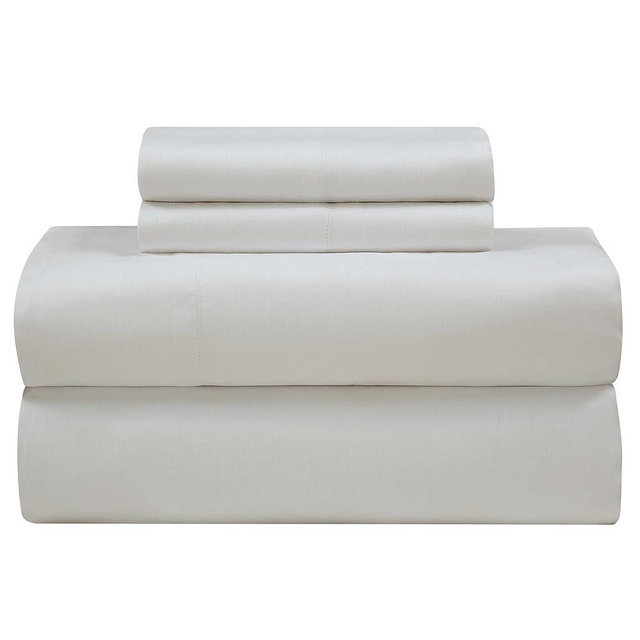 ROYALE LINENS 300 Thread Count 100% Long Staple Combed Cotton Sheet Set - 4 Piece Queen Bed Sheets - 1 Fitted, 1 Flat & 2 Pillow Cases - Soft Cool & Crisp Sheet Set (Queen, Dove)
