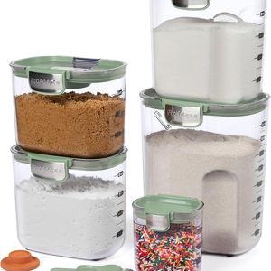 ProKeeper+ Airtight Food Storage Container Set – Clear Plastic Flour and Sugar Canister Set with Magnetic Accessories for Kitchen Organization (Pistachio, 9-Piece)