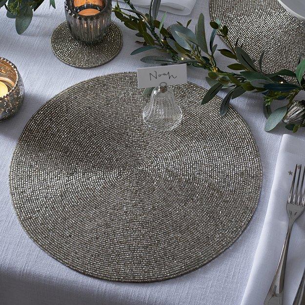 Round Silver-Beaded Placemats – Set of 2