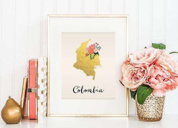 Colombia Map Colombia Art Colombia Poster Colombia Print Colombia Printable Colombia Postcard Printable map art Country