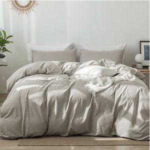MooMee Bedding Duvet Cover Set 100% Washed Cotton Linen Like Textured Breathable Durable Soft Comfy (Solid Light Tan, Twin 68"x90")