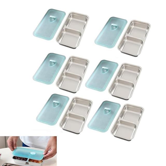 FXxswey Snack Containers Reusable, Stainless Steel Double Compartment, Dishwasher- Reusable Condiment Containers with Lids 6PCS