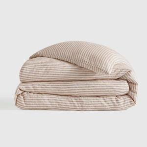 European Linen Duvet Cover - King/Cal King (Latte / White Stripe)