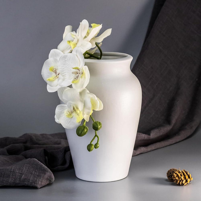 CLYANCE Ceramic Vase for Home Decor, 9 Inch Wide Mouth Pottery Vase, Vintage Farmhouse Boho Neutral Terracotta Rustic Decor for Living Room, Entryway, Floor, Mantel Decoration（White）