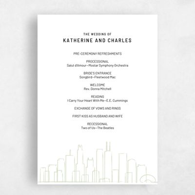 Mint, Green Wedding Program - Chicago Skyline