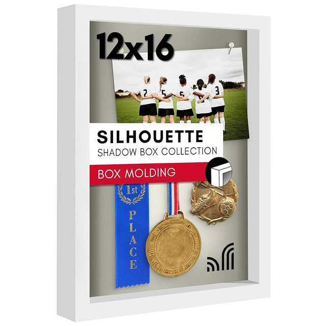 Americanflat 12x16 Shadow Box Frame with Polished Plexiglass - Silhouette Collection - Large Shadow Box Display Case for Tabletop and Wall Display - White with Soft Felt Back