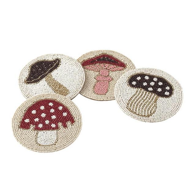 Folkulture Boho Coasters or Bar Coasters Set for Drinks, 4" Round Farmhouse Coasters or Rustic Table Coasters for Coffee Table, Modern Coasters or Cute Costers for Housewarming Gifts (Magic Mushroom)