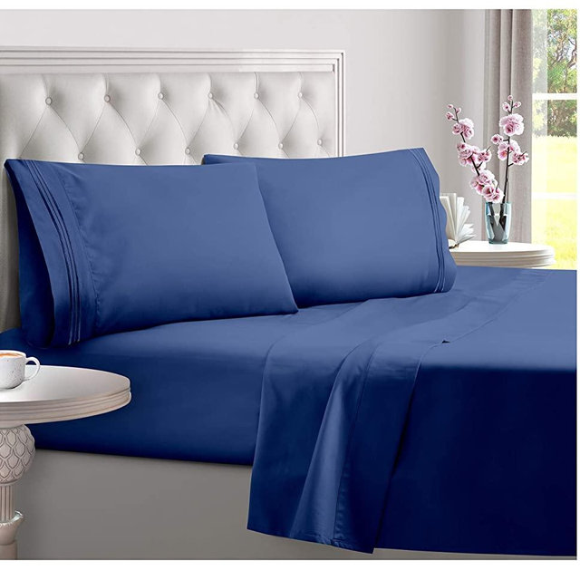 DREAMCARE Deep Pocket Sheets Microfiber Sheets Bed Sheets Set 4 Piece Bedding Sets King Size, Navy Blue