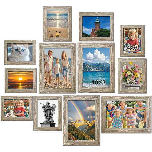 Cuports 12 pack Picture Frames Gallery Wall Frame Set Wall Art Decor for Home Decoration,Hanging or Tabletop Display,Include Multi-Size with Four 8x10, Four 5x7, Four 4x6.