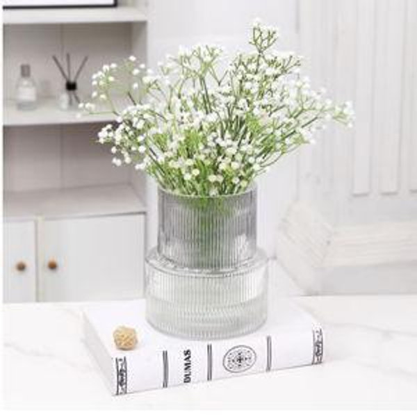 Ribbed Glass Vase, Flower Vase, Fluted Clear Vases for Flowers, Modern Vases for Living Room, Dining Table, Entryway, Shelf, Wedding, Office, Coffee Table, Birthday, 7.5 Inches